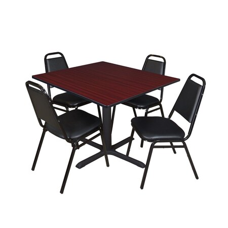 Cain Cain Square Table & Chair Set, Wood, Metal, Vinyl Top, Mahogany TB4848MH29BK